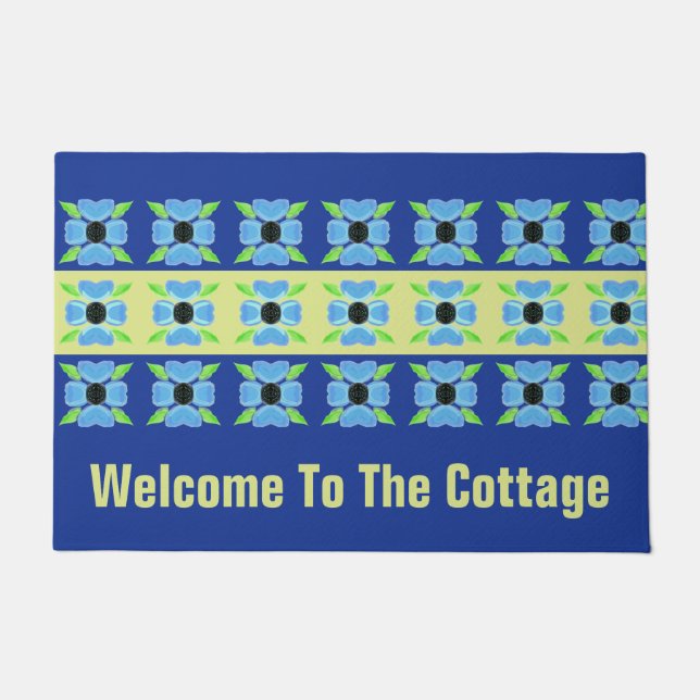 青い花のライム ドアマット (正面)