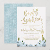 青い花のランチョン ブライダルシャワー 招待状 (正面/裏面)