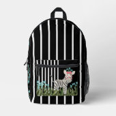 青い花のリュックサック付きカモフラージゼブラ プリントバックパック (正面)