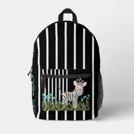 青い花のリュックサック付きカモフラージゼブラ プリントバックパック