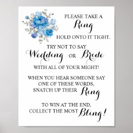 青い花のリングや輪をブライダルシャワーゲームの標識に置く ポスター