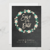 青い花のリースのセーブ・ザ・デート案内 セーブザデート (正面/裏面)