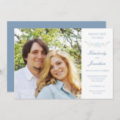 青い花のリースの保存日付カード セーブザデート (正面/裏面)