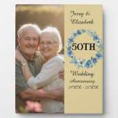 青い花のリース　ゴールデンイヤー結婚記念日 フォトプラーク (正面)