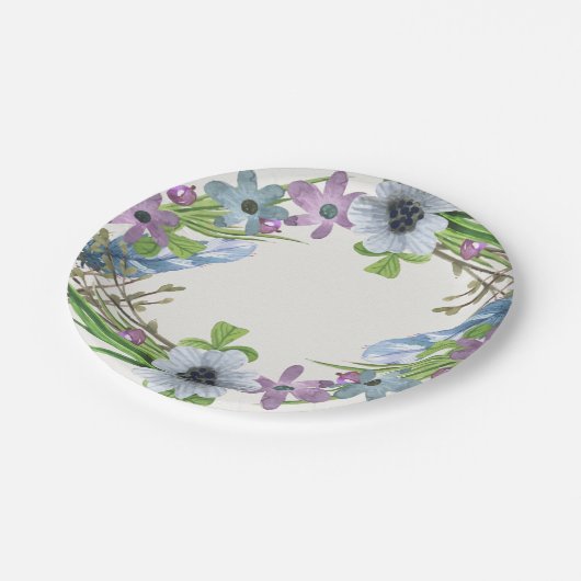 青い花のリース ペーパープレート (アングル)