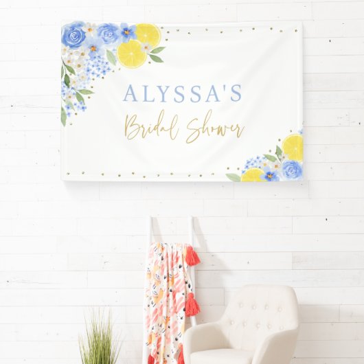 青い花のレモン メインスクイーズ ブライダルシャワー 横断幕 (インサイチュ)