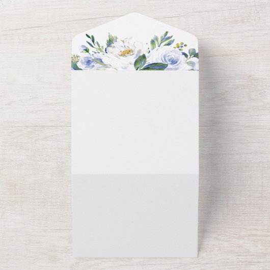 青い花のローズ卒業パーティーお知らせ オールインワン招待状 (外側)