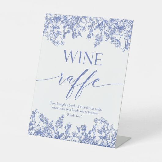 青い花のワインラッフル ブライダルシャワー ゲーム サイン (正面)