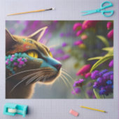 青い花の三毛猫、ファンタジー 薄葉紙 (クラフト)