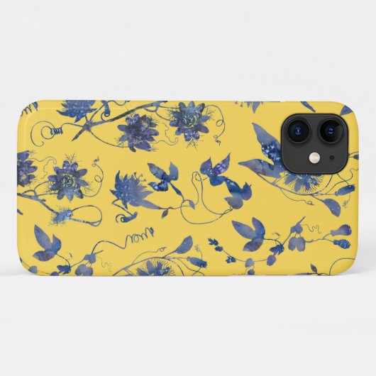 青い花の上からし黄色の花のパターン Case-Mate iPhoneケース (裏面(横))
