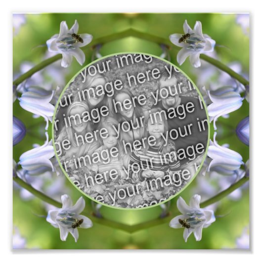 青い花の上の蜂 フレーム あなただけのオリジナル 8x8 フォトプリント (正面)