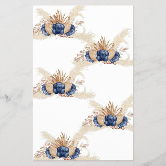 青い花の上または下ブライダルシャワーゲームカード チラシ (裏面)