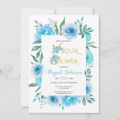 青い花の仮想ベビーまたはブライダルシャワー 招待状 (正面)