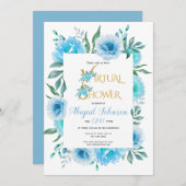 青い花の仮想ベビーまたはブライダルシャワー 招待状 (正面/裏面)