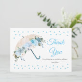 青い花の傘のベビーシャワー感謝カード サンキューカード (スタンド正面)