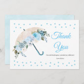 青い花の傘 ベビーシャワー お礼カード サンキューカード (正面/裏面)