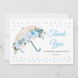 青い花の傘 ベビーシャワー お礼カード サンキューカード