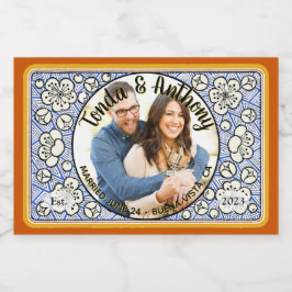 青い花の写真結婚のハニージャーのお気に入りラベル フードラベル