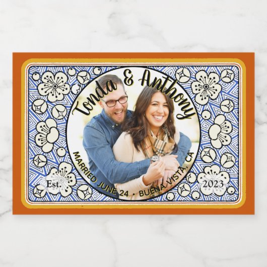 青い花の写真結婚のハニージャーのお気に入りラベル フードラベル (シングルラベル)