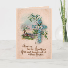 青い花の十字のイースター挨拶状 シーズンカード