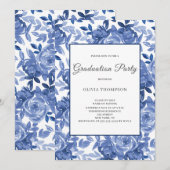 青い花の卒業パーティー 招待状 (正面/裏面)