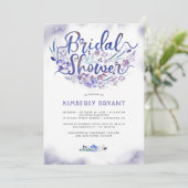 青い花の原稿の水彩画のブライダルシャワー 招待状 (スタンド正面)