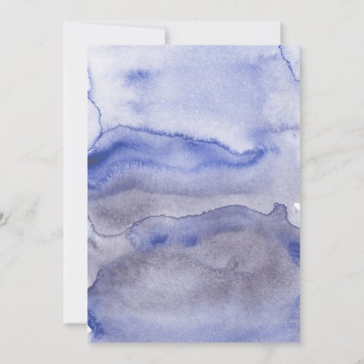 青い花の原稿の水彩画のブライダルシャワー 招待状 (裏面)