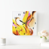 青い花の反転時計 スクエア壁時計 (ホーム)