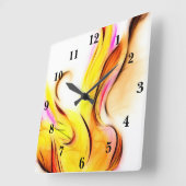 青い花の反転時計 スクエア壁時計 (傾斜)