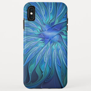 青い花の幻想的なパターン、アブストラクトフラクタルアート iPhone XS MAXケース