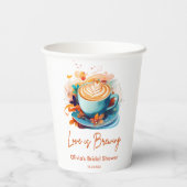 青い花の愛がコーヒーをブレンド ブライダルシャワー 紙コップ (裏面)