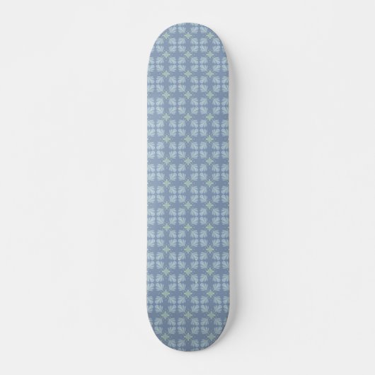 青い花の抽象的な模様 スケートボード (正面)