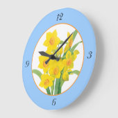 青い花の時計4数の黄色いラッパスイセン ラージ壁時計 (傾斜)