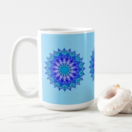 青い花の曼荼羅マグ コーヒーマグカップ (ドーナツ)