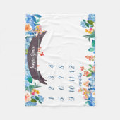 青い花の月例マイル標石の女の赤ちゃん毛布 フリースブランケット (正面)