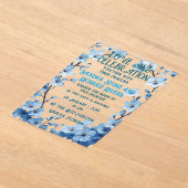 青い花の枠の愛とお祝い アクリル招待状 (レイダウン)