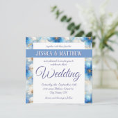 青い花の柄 招待状 (スタンド正面)