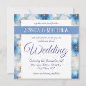 青い花の柄 招待状 (正面)