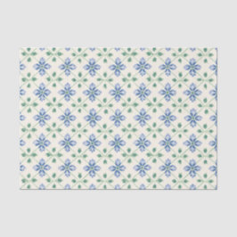 青い花の格子模様のガーデン ティッシュペーパー 薄葉紙