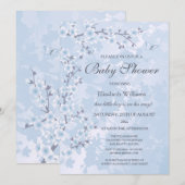 青い花の桜のベビーシャワー 招待状 (正面/裏面)