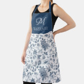 青い花の模様と名前パーソナライズされた エプロン (インサイチュ)