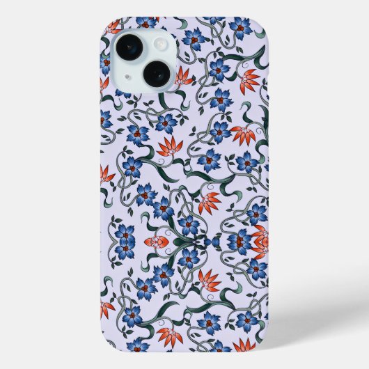 青い花の模様と緑のツタ Case-Mate iPhoneケース (裏面)