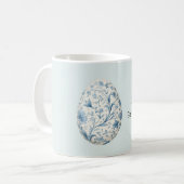 青い花の模様の卵 コーヒーマグカップ (正面左)