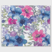 青い花の模様芸術的、水色 ラッピングペーパー (フラット)