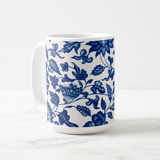 青い花の模様 コーヒーマグカップ (正面左)