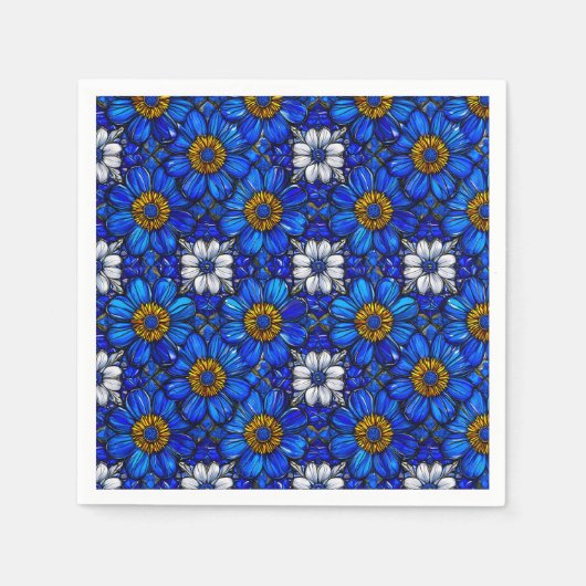 青い花の模様 スタンダードカクテルナプキン (正面)