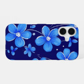 青い花の模様 iPhone 16ケース (裏面横)