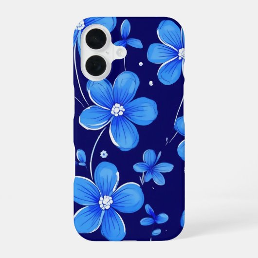 青い花の模様 iPhone 16ケース (裏面)