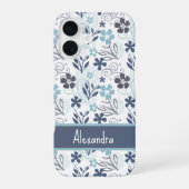 青い花の模様  iPhone 16ケース (裏面)