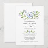 青い花の水彩ウェディング招待状 招待状 (正面/裏面)